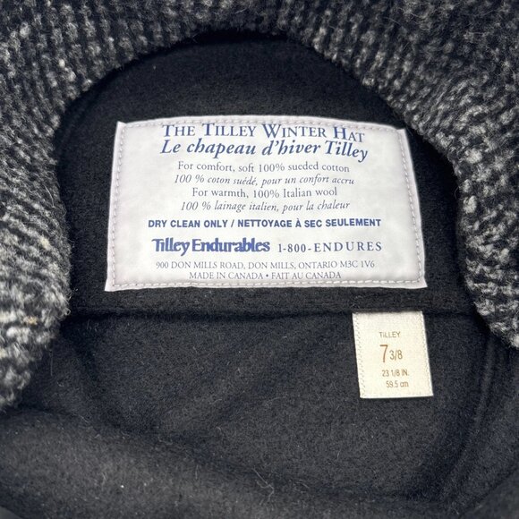 Tilley Winter Hat Tilley Endurables Wool Size 7 3/8 Tweed Charcoal Ear Flaps - Picture 8 of 8